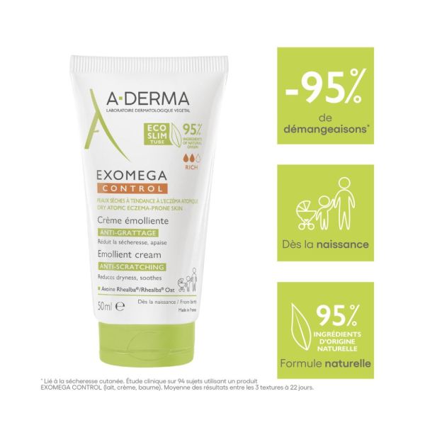 Exomega Control Crème émolliente anti-démangeaisons Peaux sèches à tendance à l'eczéma atopique 50 ml