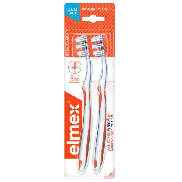 Brosse à dents Elmex Anti-Caries InterX médium - Lot de 2